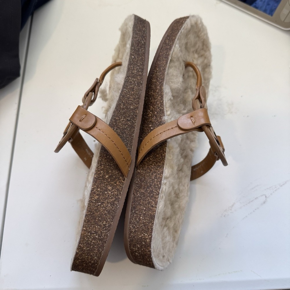 Tory Burch Miller Cloud Shearling Slide Sandals Size 7 Camel EUC Cork Footbed - Picture 6 of 9
